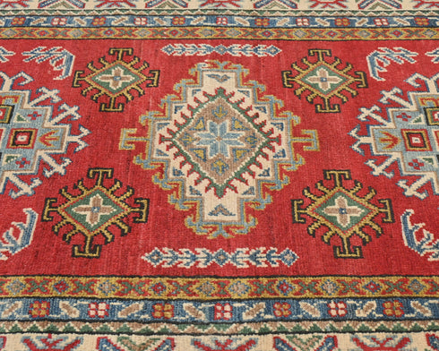 3x5 Red Kuba Afghan Hand Knotted Wool Area Rug